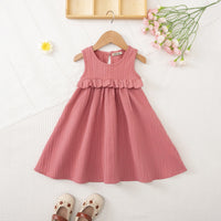 Girls Pink Self Stripes Sleeveless Fit & Flare Dress Casual Dresses Pink 1-2 Y