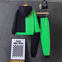 Boys Green Typographic Printed Hooded Neck Sweatshirt With Jogger Winter Co-ord Set 2 pc. Sets