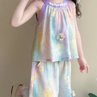 Girls Purple Floral Pearl Detail Top With Pants Sets Sets