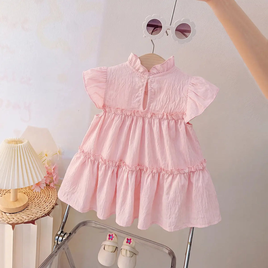 Girls Light Pink Sleeveless Bow Accent Tiered Dress Casual Dresses