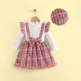 Girls Pink Checked Long Sleeve Pinafore Dress Casual Dresses Pink 1-2 Y