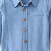 Boys Light Blue Long Sleeves Button-down Shirts Shirts