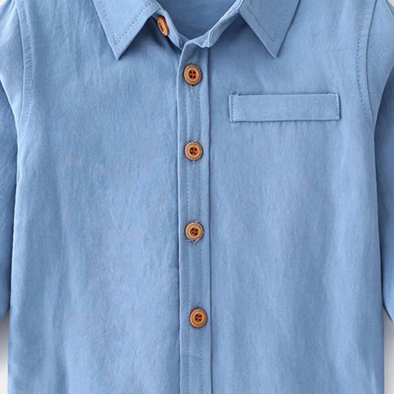 Boys Light Blue Long Sleeves Button-down Shirts Shirts