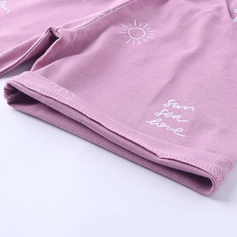 Boys Lilac Sun Printed Short Sleeve T-Shirt With Elasticated Shorts Sets Sets