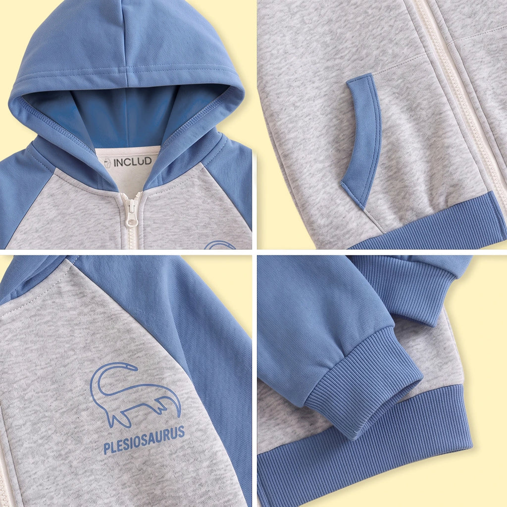 Boys Grey Colorblocked Zip-Up Hoodie Sweatshirts & Hoodies
