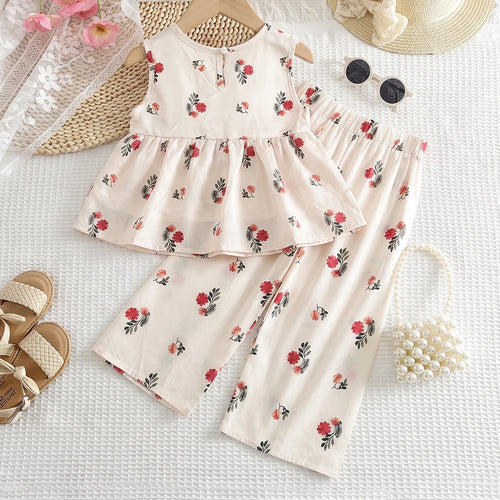 Girls Off White Floral Print Top With Pants Sets 2 pc. Sets