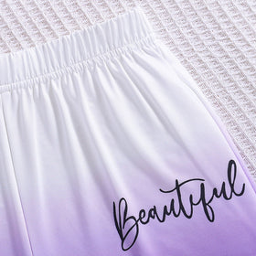 Girls White-Purple Ombre Effect T-shirt with Shorts Set Sets
