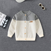 Boys Grey Cardigan With Self Design Stripe Patterns Sweaters & Cardigans Grey 2-3 Y