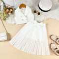 Girls White Sleeveless Top With Pleated Flared Skirt Sets 2 pc. Sets White 1-2 Y