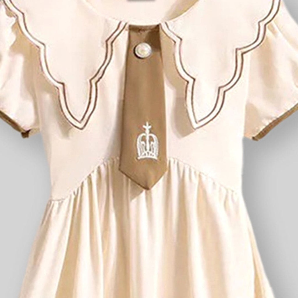 Girls Short Sleeve Scalloped Collar Dress Casual Dresses   