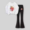 Girls White Heart Print Sweatshirt with Flared Pants Set 2 pc. Sets White 7-8 Y