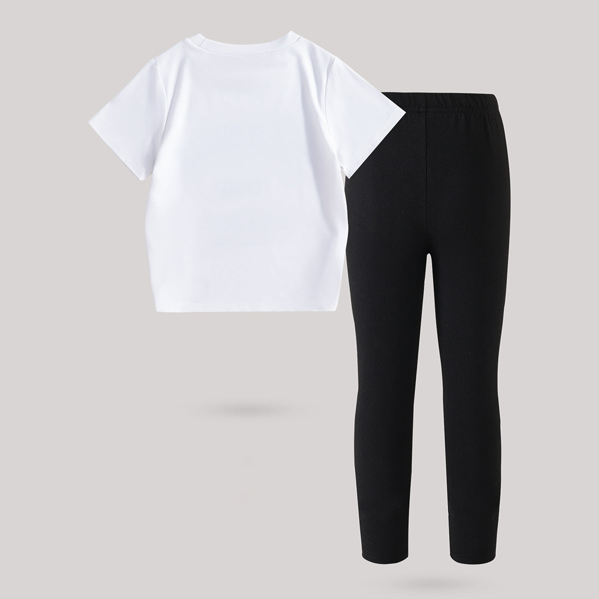 Girls White Typographic Printed Short Sleeves T-Shirt With Pants Set 2 pc. Sets