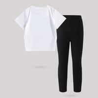Girls White Typographic Printed Short Sleeves T-Shirt With Pants Set 2 pc. Sets