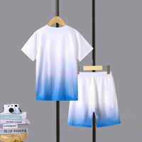 Boys White-Blue Ombre Effect T-shirt with Shorts Set Sets