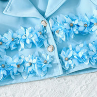 Girls Blue Floral Applique Top With Camisole Top And Pleated Skirts Sets 3 pc. Sets