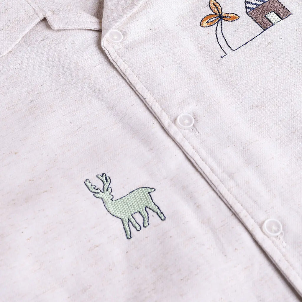 Boys Embroidered Short Sleeve Shirt With Brown Shorts Sets 2 pc. Sets