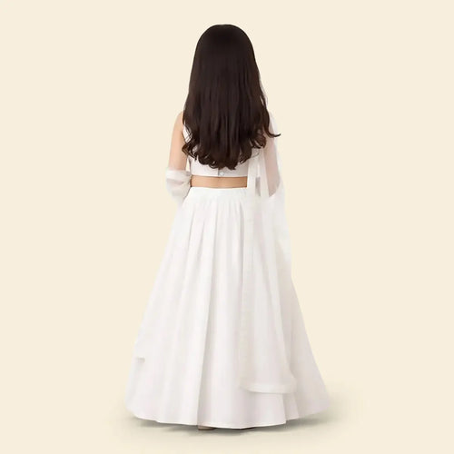 Girls White Lehenga Choli Set with Dupatta, Traditional Indian Ethnic Wear Ethnicwear Girls
