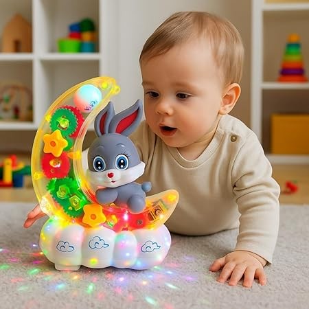 Transparent Rabbit Gear Toy, Lights & Music for Kids Fun Learning Play Trending Accessories