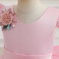 Girls Pink Floral Print Flutter Sleeve Fit & Flare Party Wear Dress Party Dresses