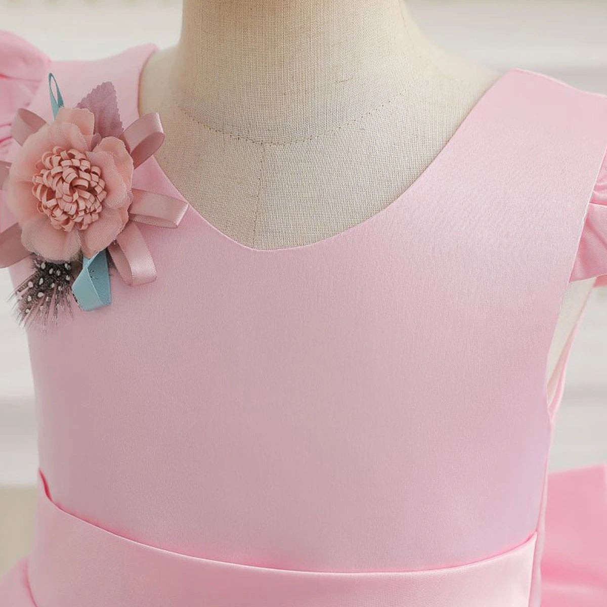 Girls Pink Floral Print Flutter Sleeve Fit & Flare Party Wear Dress Party Dresses