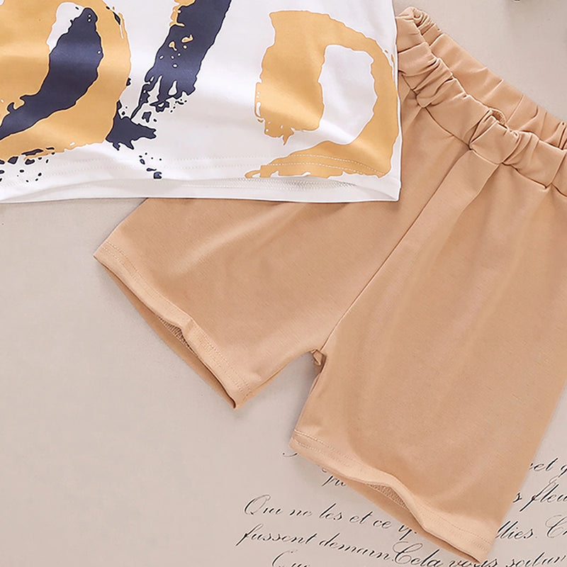 Boys White Abstract Print Short Sleeve T-Shirt With Shorts Sets 2 pc. Sets