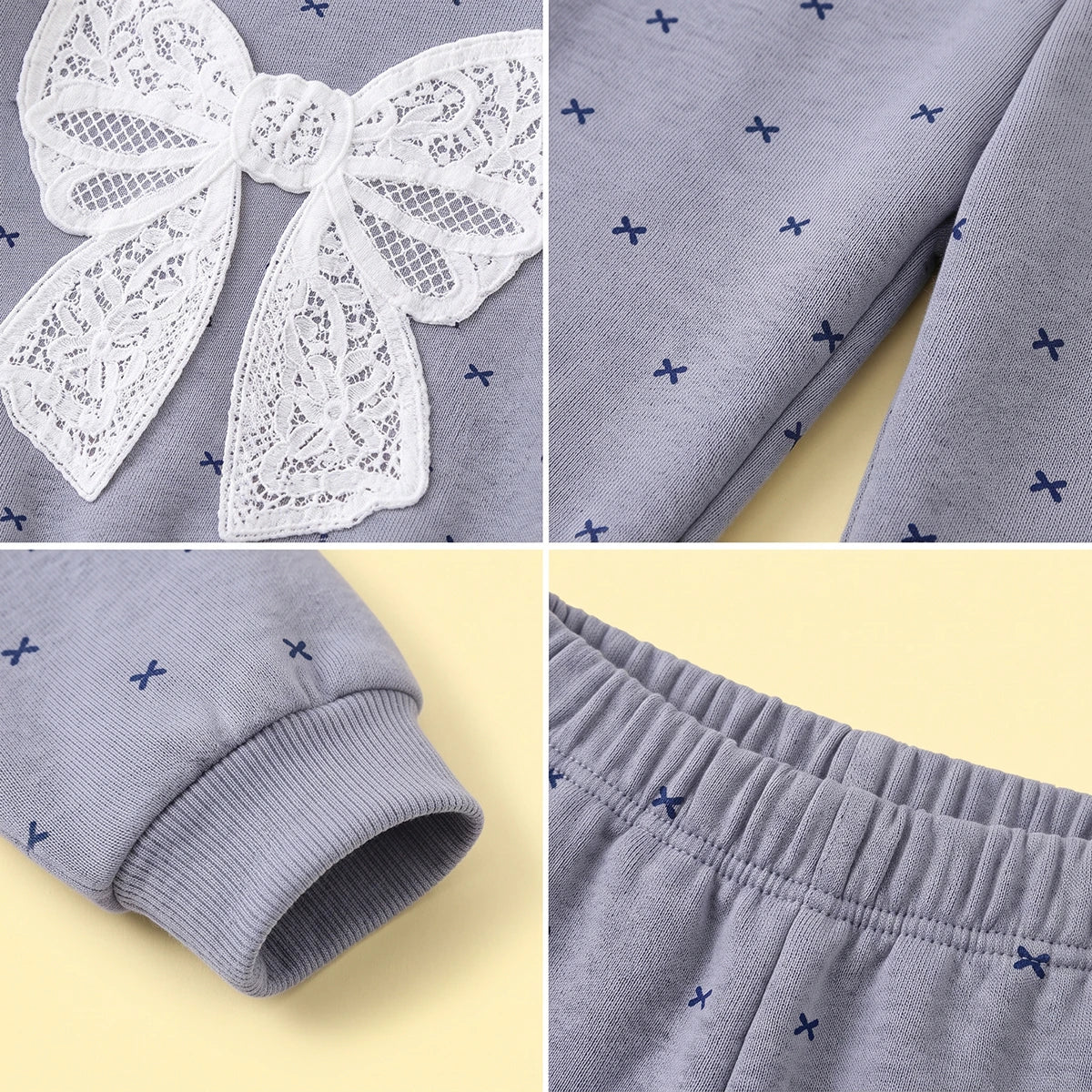 Girls Grey Bow Printed Sweatshirt & Pants Co-ord Sets Sets