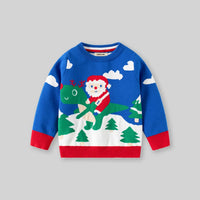 Boys Blue Sweater With Self-Design Santa Pattern Sweaters & Cardigans