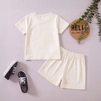 Girls Cream Bow Applique Short Sleeve T-Shirt With Shorts Sets 2 pc. Sets