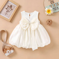 Girls Off White Bow Detailed Sleeveless Balloon Dress Casual Dresses