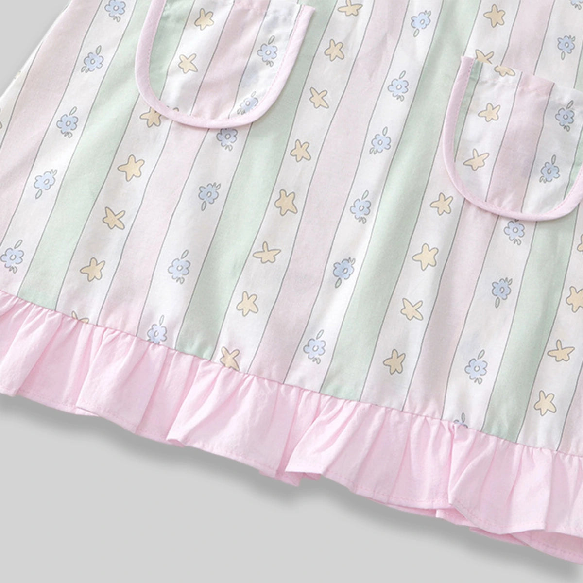 Girls Light Pink Star Striped Sleeveless A-line Dress Casual Dresses