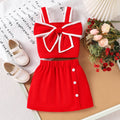 Girls Red Bow Applique Sleeveless Top With Skirt Sets 2 pc. Sets Red 2-3 Y