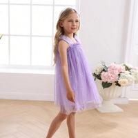 Girls Purple Polka Dot Print Tulle Overlay Sleeveless A-line Dress Casual Dresses