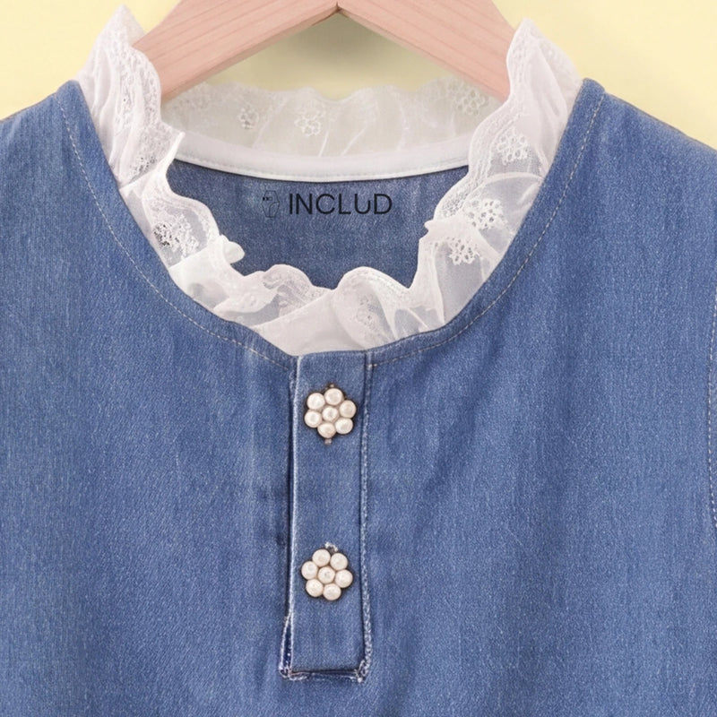 Girls Blue Denim Sleeveless Top with Pants Sets 2 pc. Sets