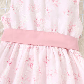 Girls Pink Flower Print Sleeveless Fit & Flare Dress Casual Dresses