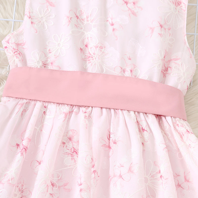 Girls Pink Flower Print Sleeveless Fit & Flare Dress Casual Dresses