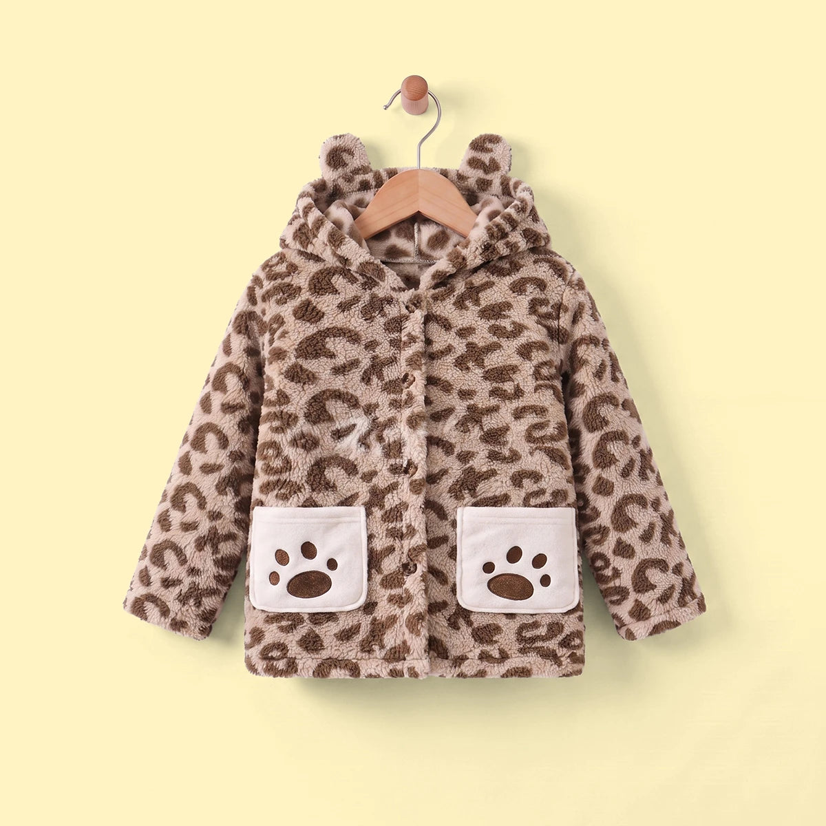 Girls Brown Leopard Print Hooded Zipper Jacket Coats & Jackets Brown 3-4 Y