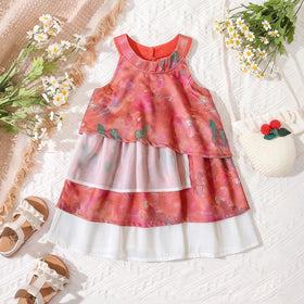 Girls Multicolour Animal Print Sleeveless Layered Dress Casual Dresses Multicolor 1-2 Y