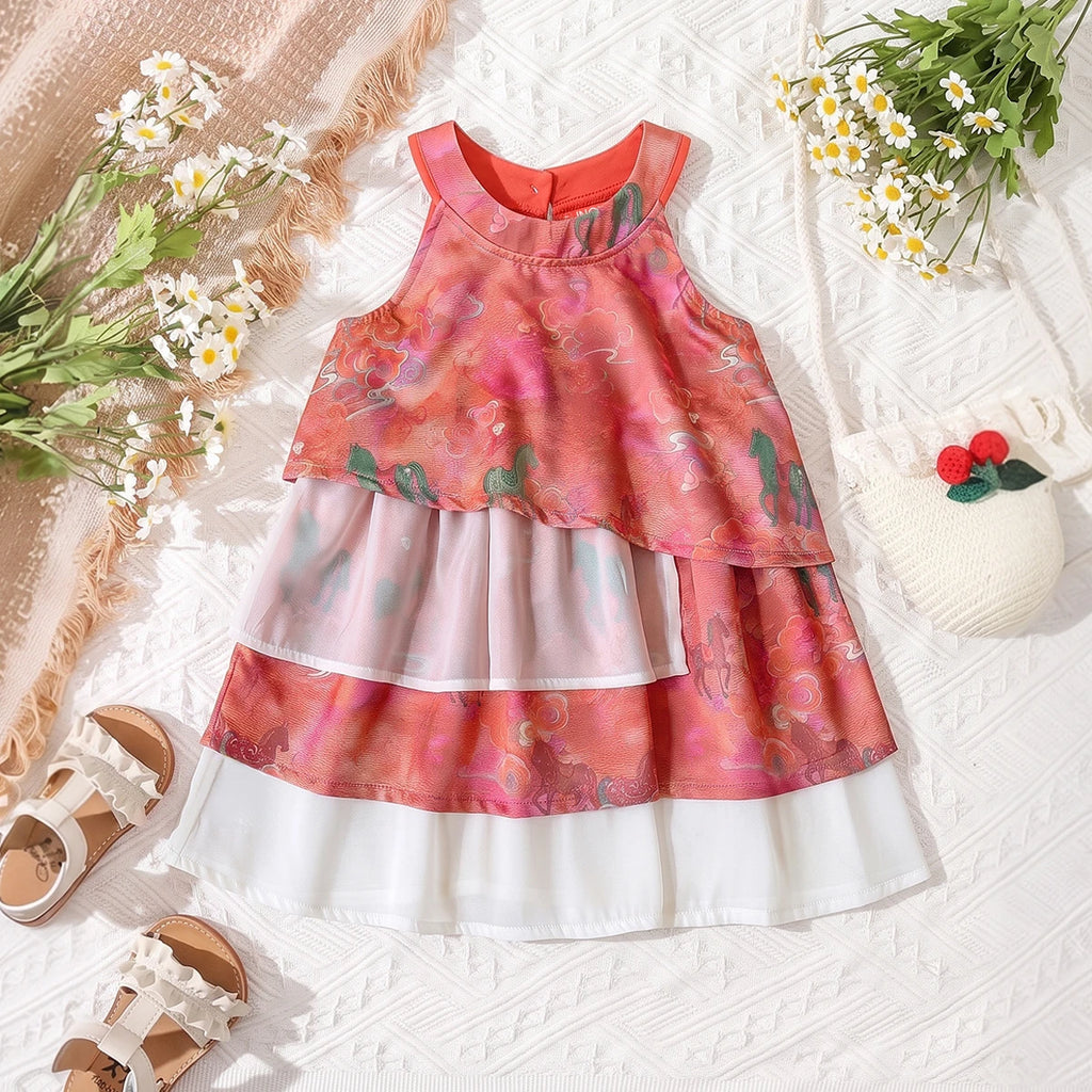 Girls Multicolour Animal Print Sleeveless Layered Dress Casual Dresses Multicolor 1-2 Y