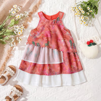 Girls Multicolour Animal Print Sleeveless Layered Dress Casual Dresses Multicolor 1-2 Y