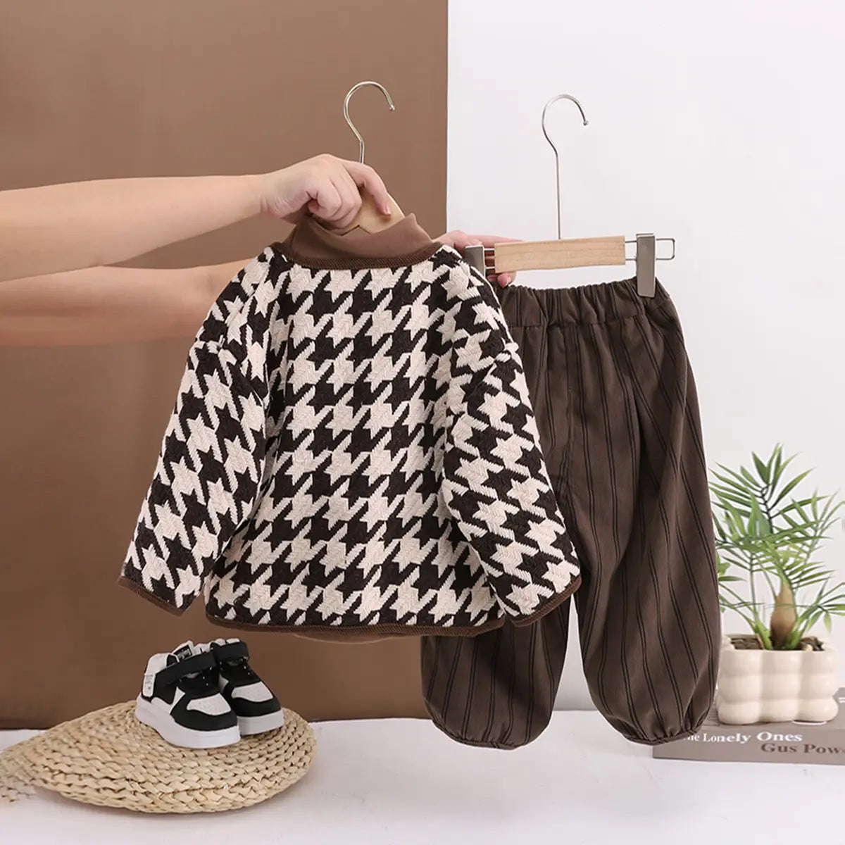 Boys Dark Brown Self-Design Cardigan With T-Shirt & Pants Set Sets