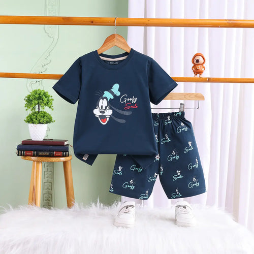 Boys Navy Blue Goofy Print T-Shirt With Shorts Sets Sets Navy Blue 1-2 Y