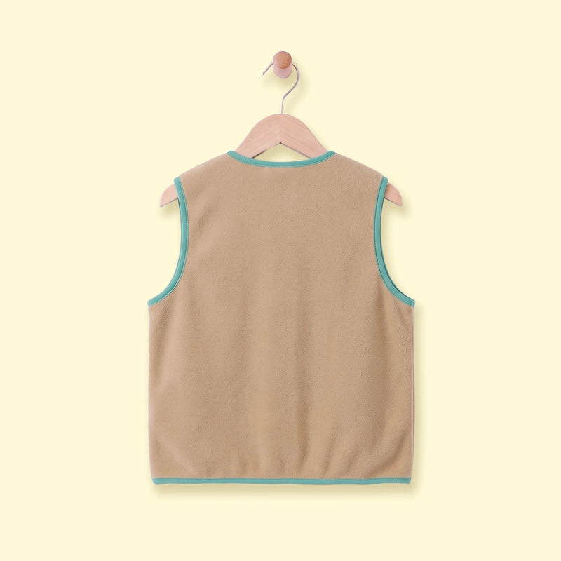 Boys Light Brown Colorblocked Sleeveless Jacket Coats & Jackets