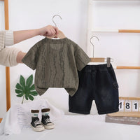 Boys Brown Bear Graphic Short Sleeve T-Shirt With Denim Shorts Sets 2 pc. Sets