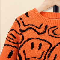 Girls Orange Abstract Printed Regular Winter Sweater Sweaters & Cardigans
