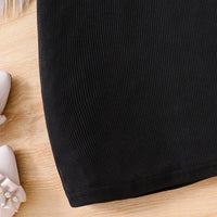 Girls Black Puff Sleeve Ribbed Bodycon Dress Casual Dresses