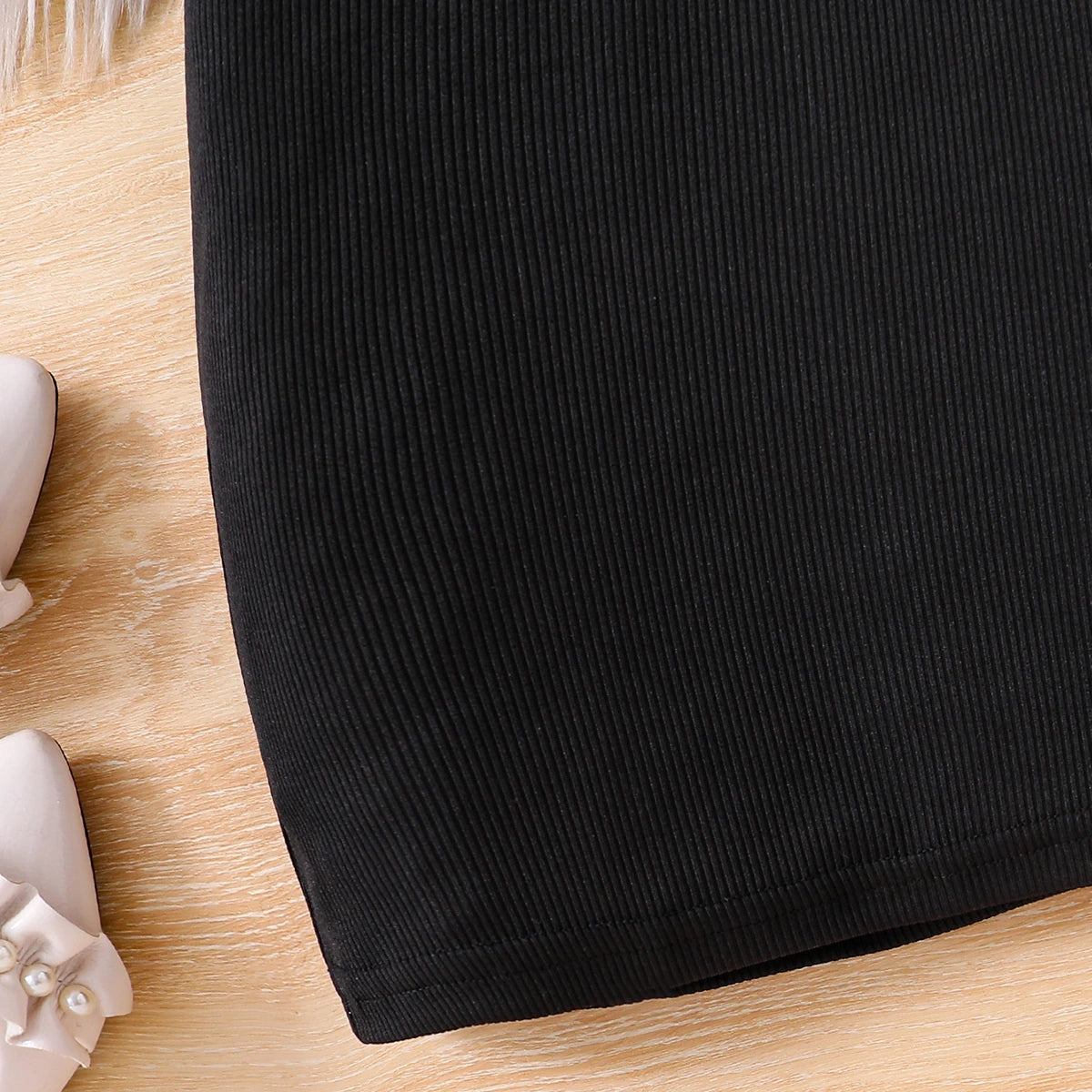 Girls Black Puff Sleeve Ribbed Bodycon Dress Casual Dresses