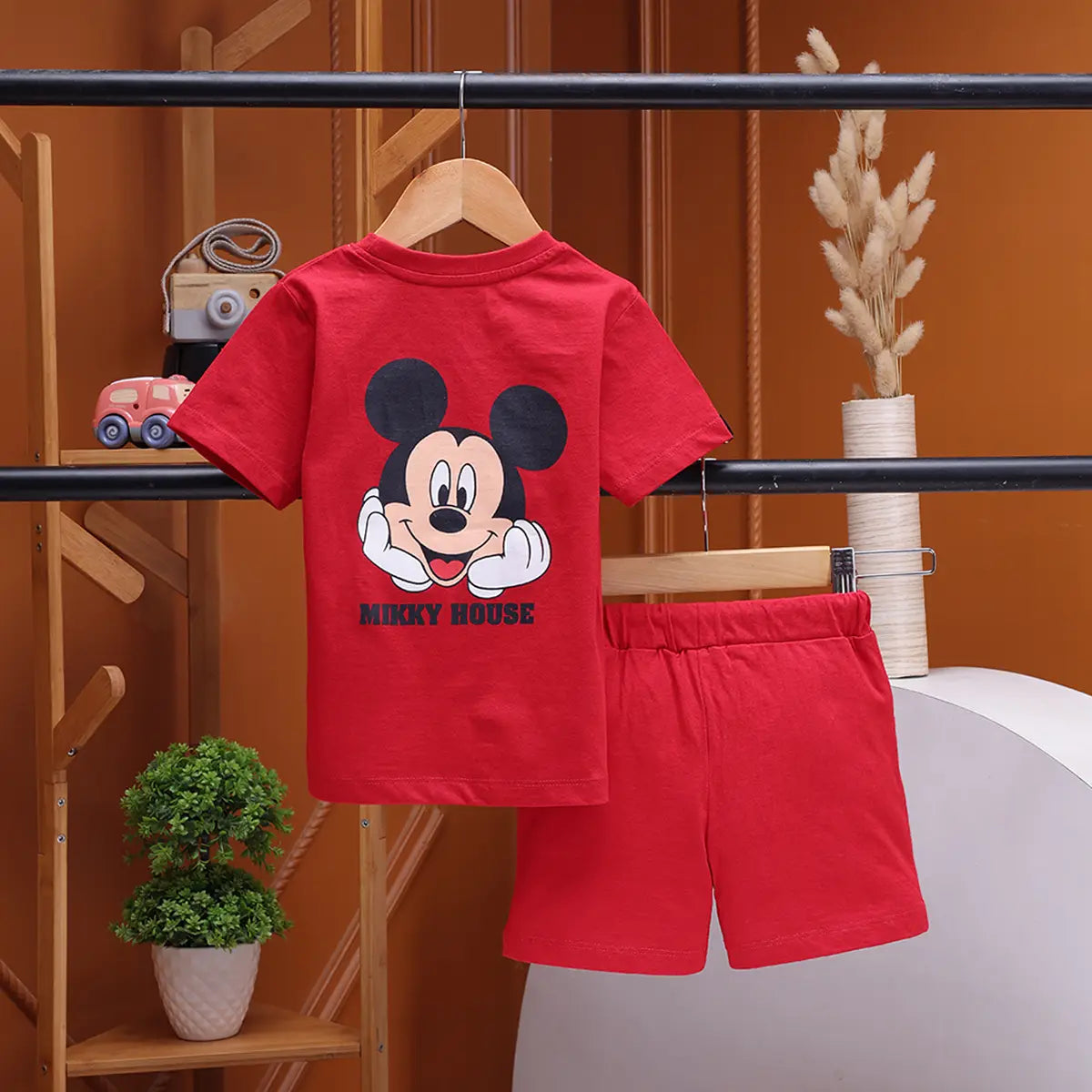 Boys Red Mickey Mouse Graphic T-shirt With Shorts Sets 2 pc. Sets