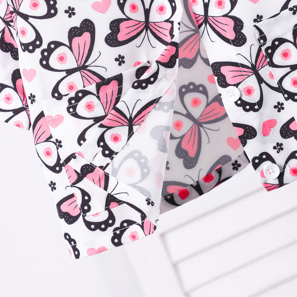 Girls Multicolor Butterfly Printed Shirt With Shorts Set 2 pc. Sets
