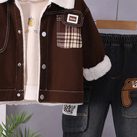 Boys Long Sleeves Dark Brown Jacket With Sweatshirt And Pants Sets 3 pc. Sets