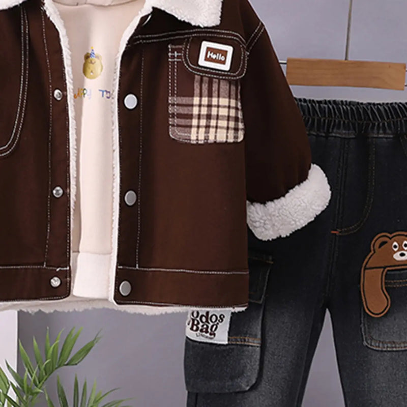 Boys Long Sleeves Dark Brown Jacket With Sweatshirt And Pants Sets 3 pc. Sets